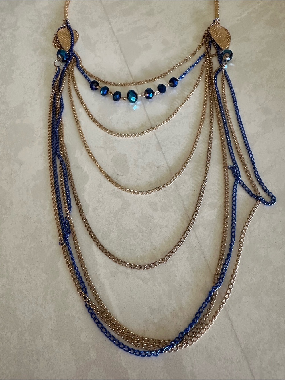 Gold and Blue Multi-Layer Statement Necklace - Women Jewelry